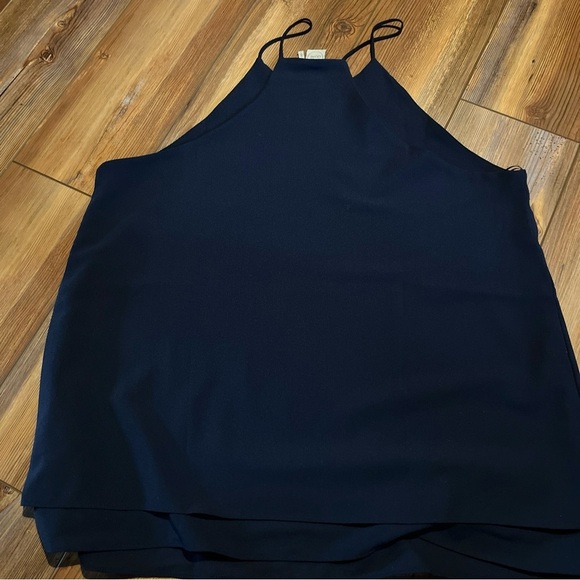 Paper Crane Polyester Tank & Olivia Moon Sheer Silk Sleeveless Blouse - Navy- L - Picture 12 of 13